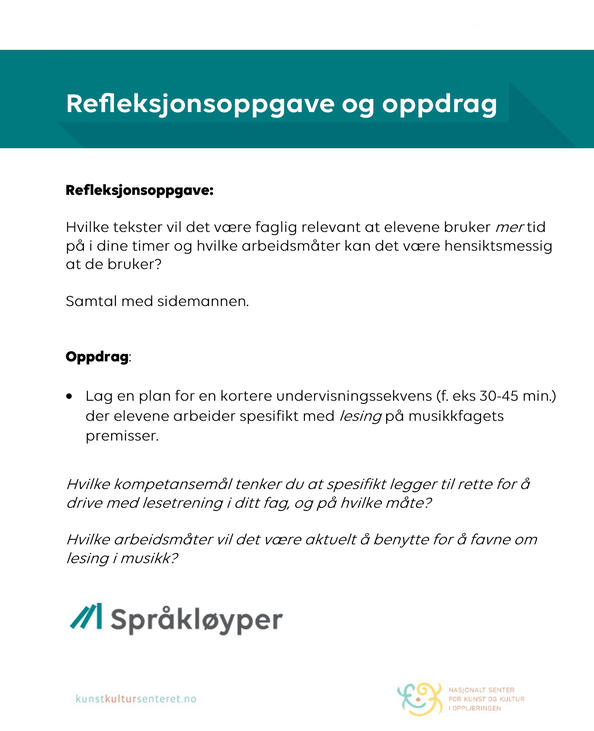 Refleksjonsoppgave og oppdrag