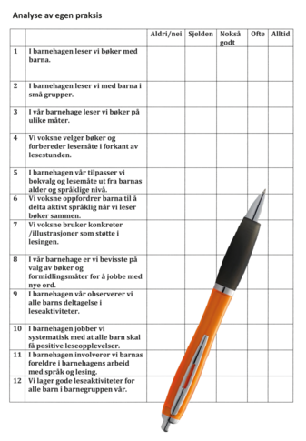 Faksimile av skjema med en penn liggende over.