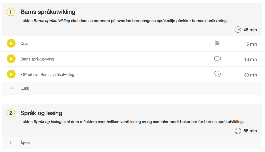 Skjermdump av side med pakkeinnhold