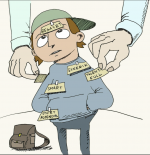 Illustrasjon av elev det settes merkelapper på